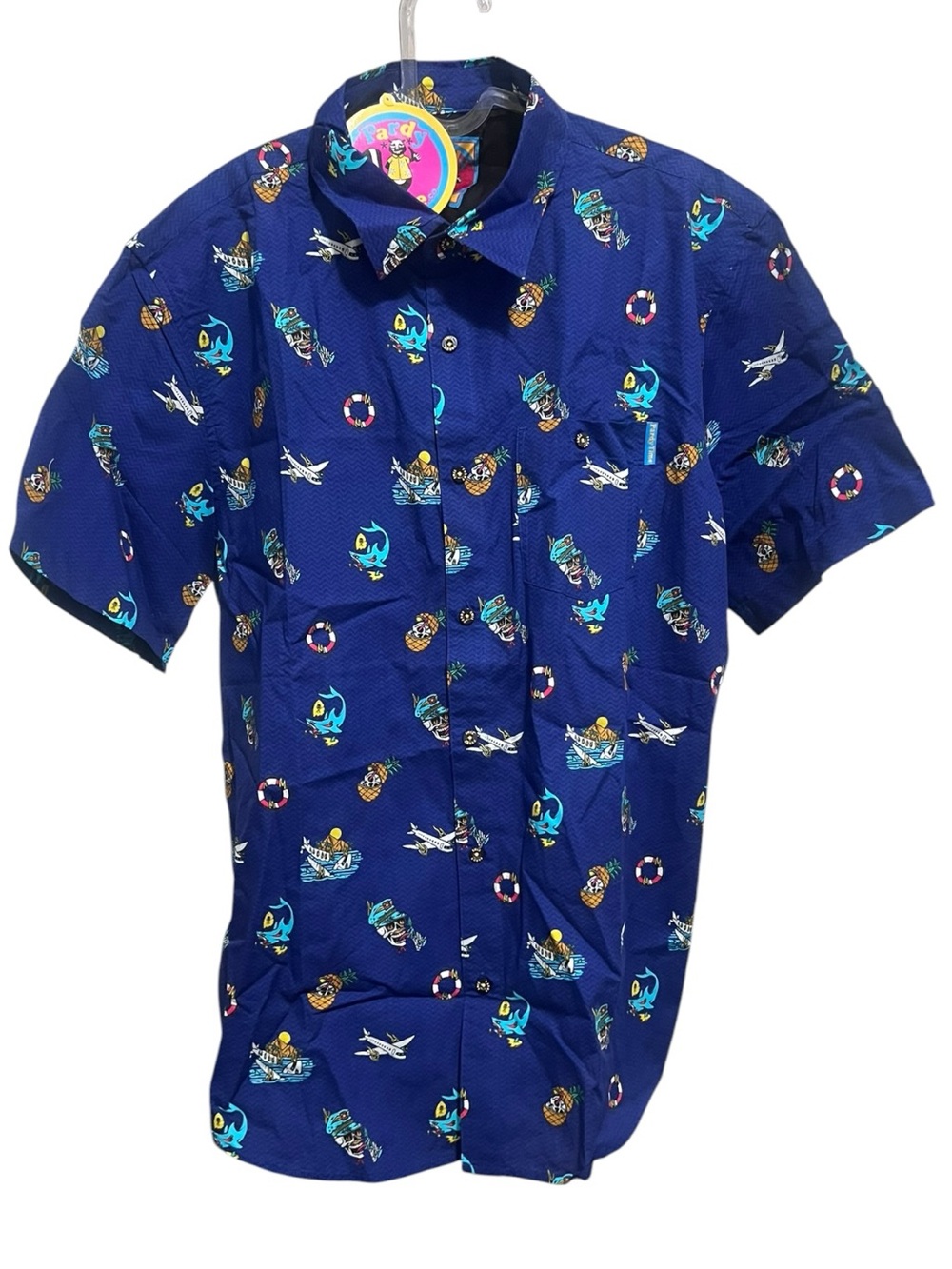 NWT Pardy Time Disaster Island Men's Woven Hawaiian Shirt Size Large